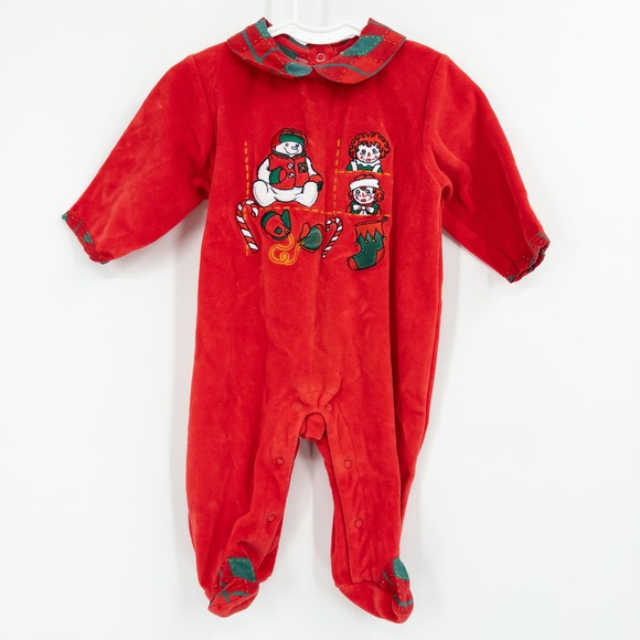 Other - Vintage 90s Raggedy Ann Christmas Baby Romper 3-6 Months Snowden & Friends Red